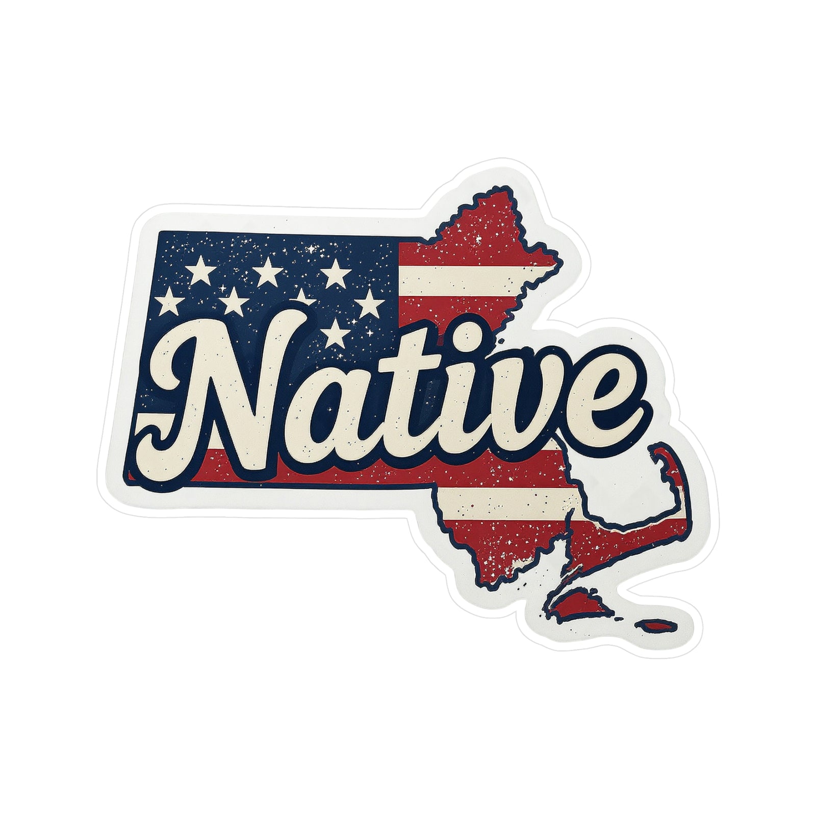 Massachusetts Native - Vintage Patriotic State Pride Kiss-Cut Vinyl Sticker