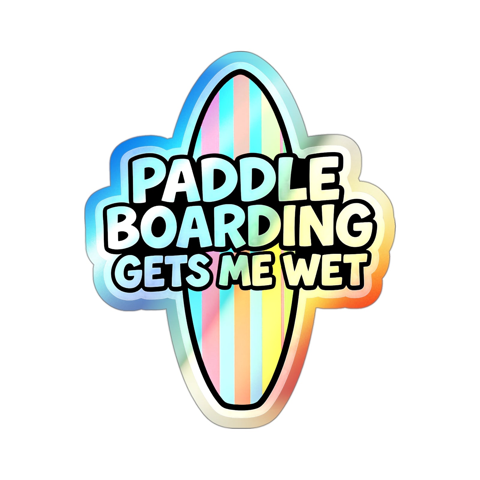 Holographic Paddle Boarding Stickers, Fun Surfing Decal, Water Sports Gift, Beach Vibe Accessories, Colorful Waterproof Stickers
