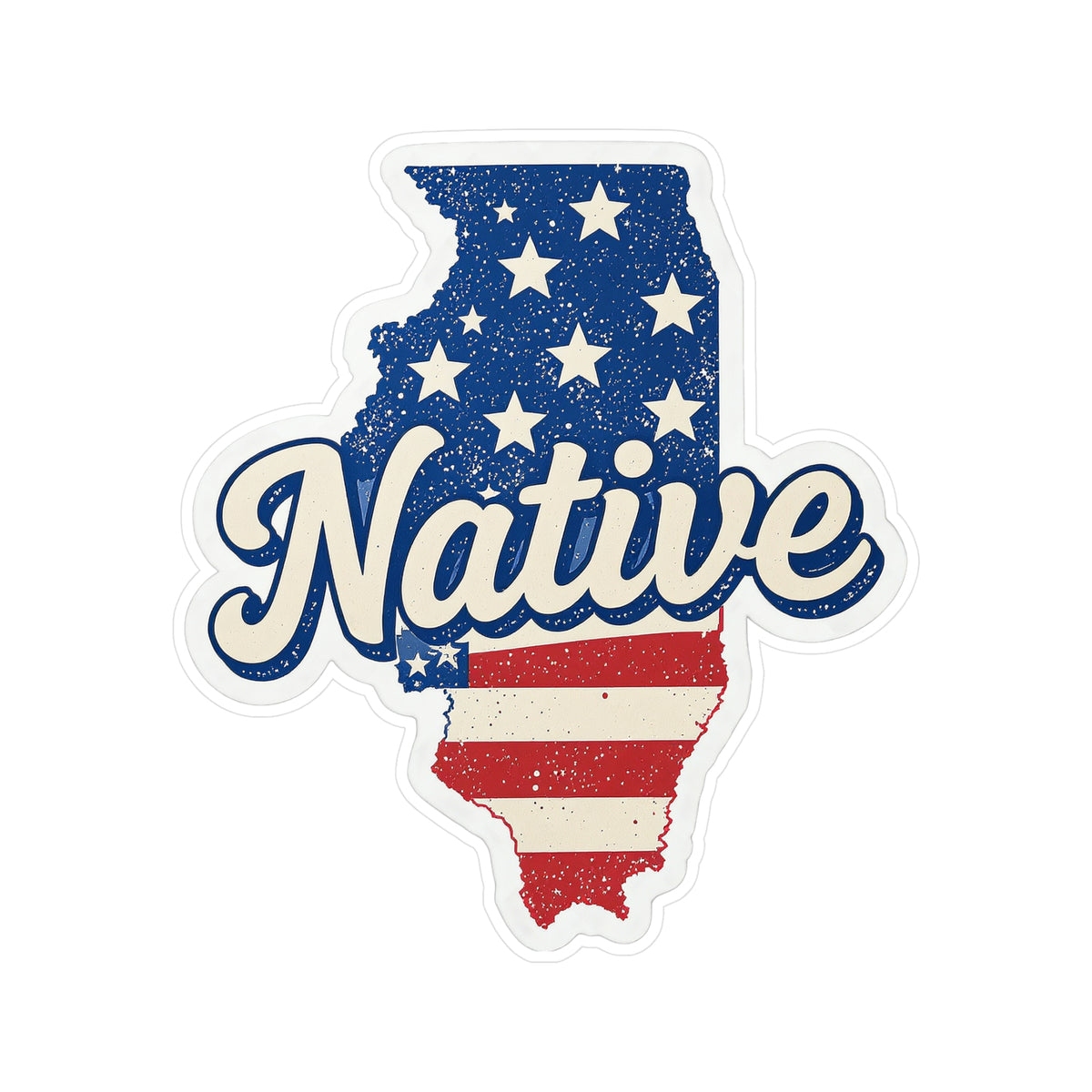 Illinois Native - Vintage Patriotic State Pride Kiss-Cut Vinyl Sticker